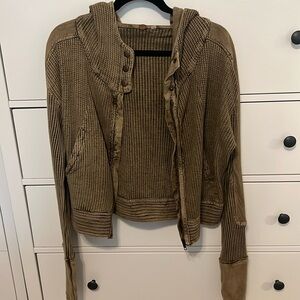 Free People waffle zip up